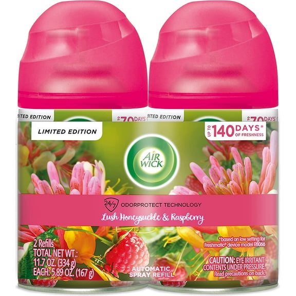 Automatic Air Freshener Spray Refill, Lush Honeysuckle & Raspberry, Essential Oils, Odor Neutralization