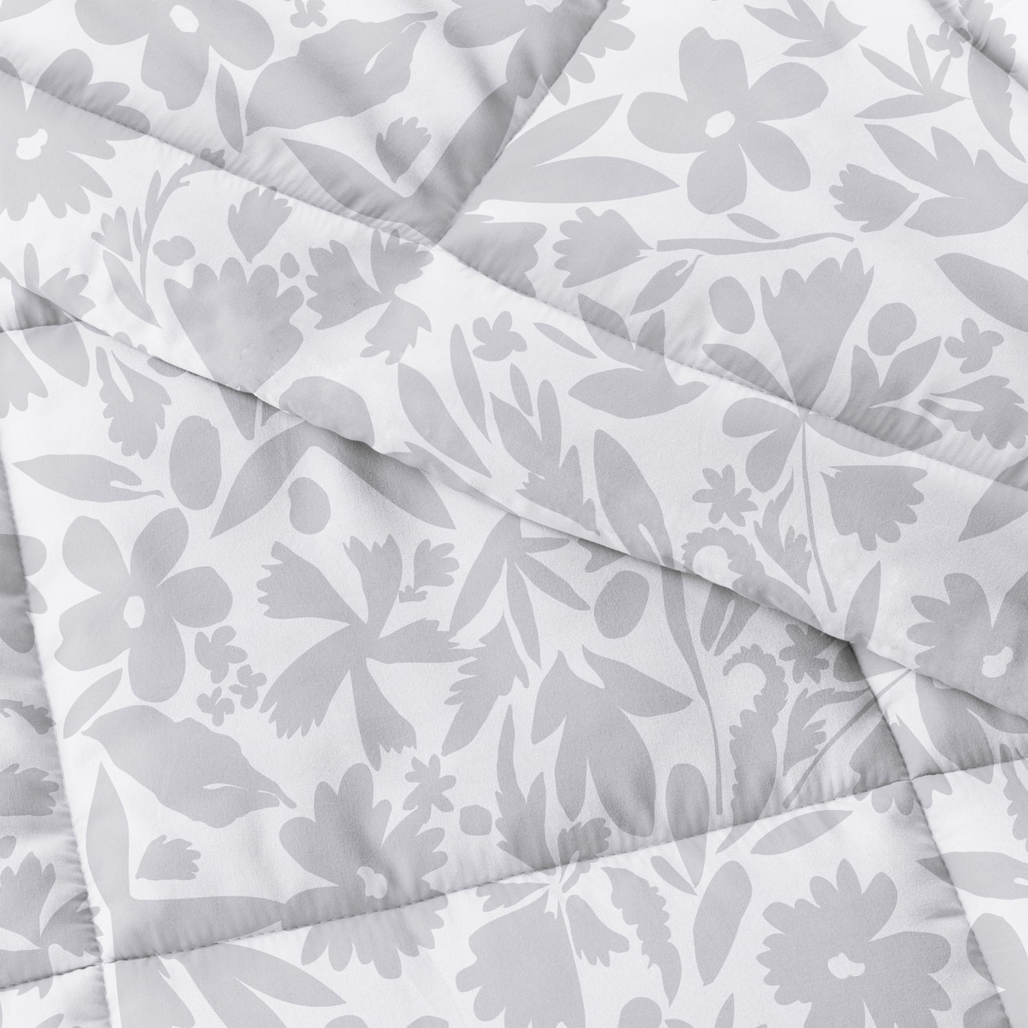 Noble Linens 3-Piece Light Gray Abstract Garden Print Comforter Set,Full/Queen