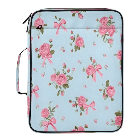 BZSMCE Rose with Bow Pattern Water-Resistant Filing Folder Binder Organizer Keeper 1.2 Inch 3-Ring 7-Pocket Expanding File