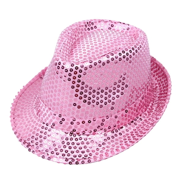 Sparkly Sequin Top Hat For Kids Performance Dance Party Stage Show Costume Cozy Pink - One Size