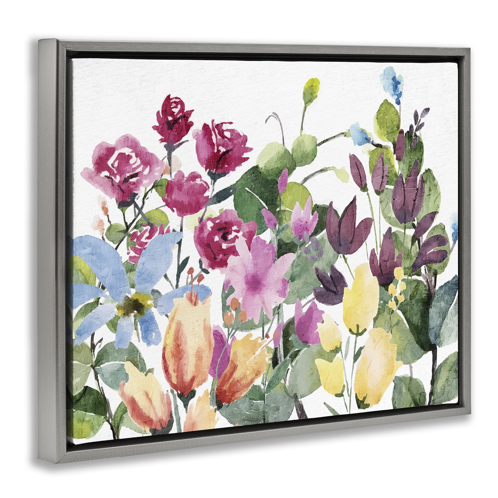 Stupell Industries Floral Blooming Colors Botanical & Floral Painting Gray Floater Framed Art Print Wall Art, 31 x 25