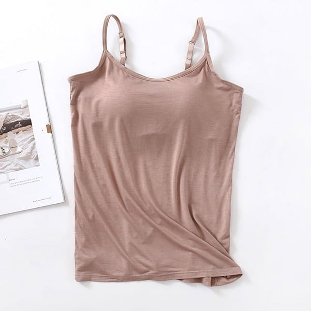 Camisola modal con almohadilla para el pecho, ropa interior inalámbrica, copa integrada, camiseta de fondo ajustado, tirantes finos ajustables para mujer