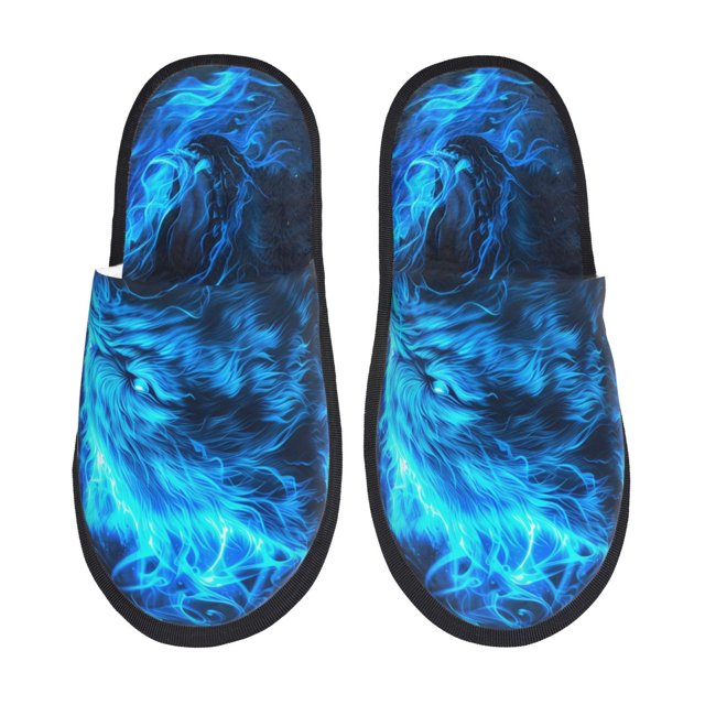 Fotbe Wolf Pantuflas Peludas para Mujer con Estampado, Zapatillas de Peluche, Zapatos de Invierno para Casa, Uso Interior y Exterior-Medium