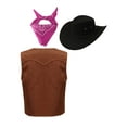 thumbnail image 2 of Yeahdor Kids Girls Boys Western Cowboy Dress Up Suede Tassel Vest with Hat Bandanna Fancy Party Outfit Hot Pink 16, 2 of 5