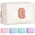 thumbnail image 1 of Bolsa de maquillaje TOPEAST con iniciales para viaje, neceser de chenilla con letras, neceser impermeable de piel sintética, regalo personalizado para novias, accesorios bonitos para niñas (Q blanco p, 1 of 5