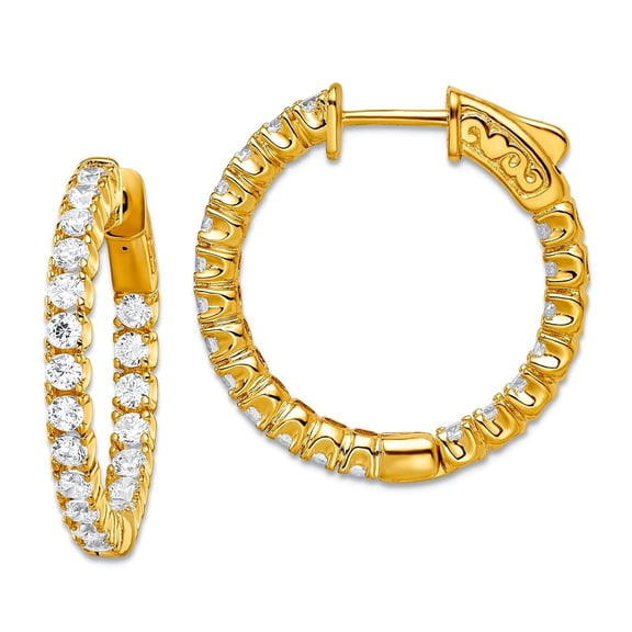 925 Sterling Silver Gold-tone Cubic Zirconia In and Out Round Hoop Earrings 23x25mm Wide 2.75mm Thick Hoop Earring for W