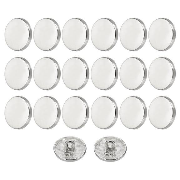 20pcs 24L Metal Round Flat Sewing Buttons 15mm Alloy Shank Craft Replacement Button for Men Women Suit Woolen Coat Shirt Trousers Sewing Crafts, Silver Tone