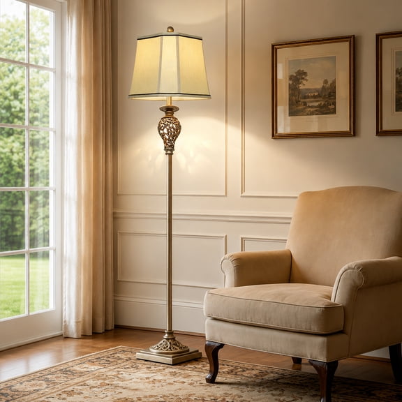 Lolikit Floor Lamp for Living Room Bedroom 67" Retro Floral Corner Standing Lamp with Night Light Brown Metal Resin, 1 LED Bulb Included