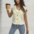 thumbnail image 3 of Hoodie Sweater Vest Women Cable Knit Button Down Wool Hooded Cardigan Sleeveless Drawstring Casual Fall Waistcoat, White, M, 3 of 5