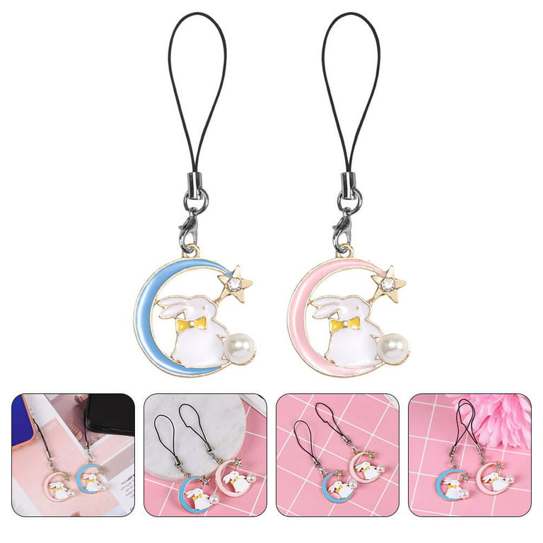  Hemobllo 3pcs mobile phone animal ornaments bunny carrot  keychain phone strap charm phone chain creative gifts for women Rabbit Key  Ring backpack charms bag pendant white Miss alloy girl : Cell