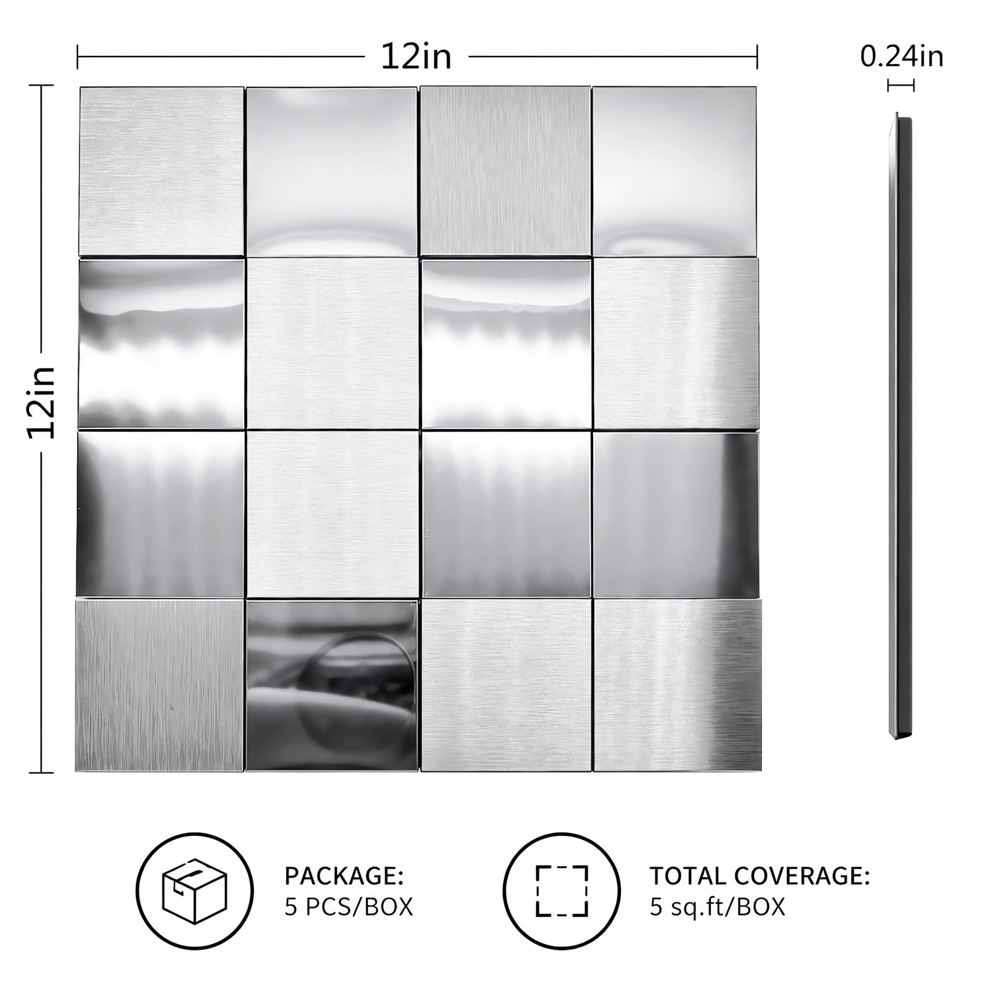 BEAUTYPEAK Modern Metal Wall Decor, 5PCS 12" x 12" 3D Textured Decorative Wall Panels, Silver
