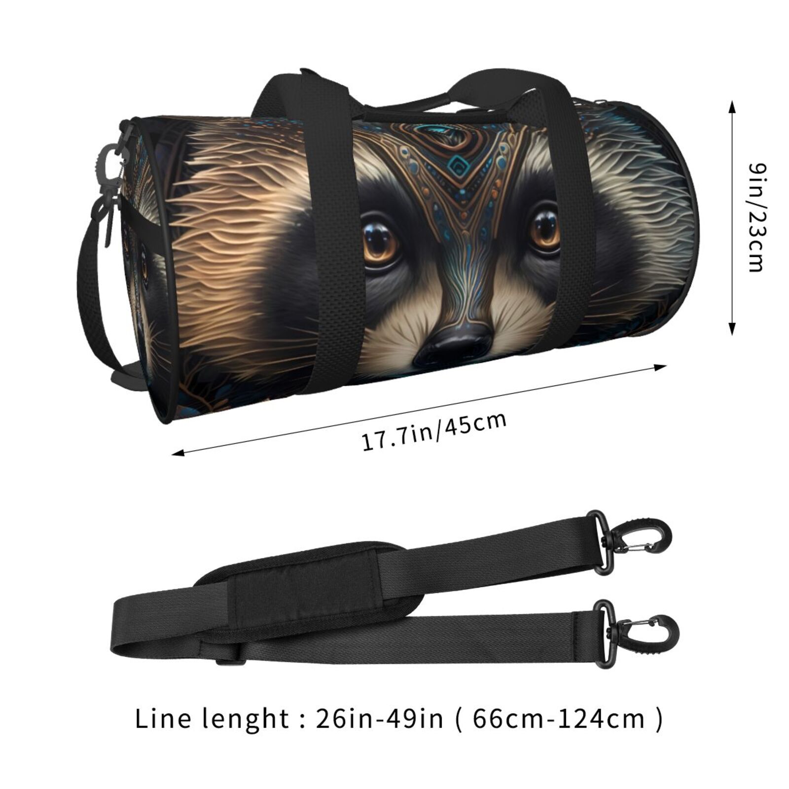 Vsdgher Tribal Style Raccoon 45L Foldable Duffel Bag, Sports Gym Bag,Overnight Bag, Portable Weekender Bag for Airplanes