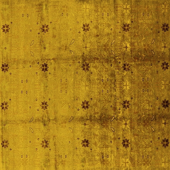 Ahgly Company Machine Washable Indoor Square Oriental Yellow Industrial Area Rugs, 7' Square