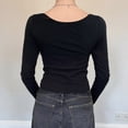 thumbnail image 4 of Plus Size Womens Retro Embroidered T Shirt Floral Print Long Sleeve V Neck Gentle Feminine Casual Top Black L, 4 of 7