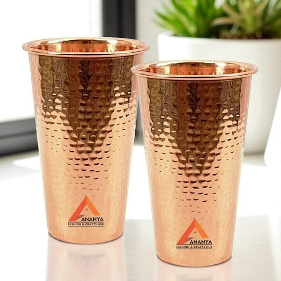 400ml Pure Copper Water Glass Hammered Drinking Tumbler Set Of 2 Pieces Tumbler
