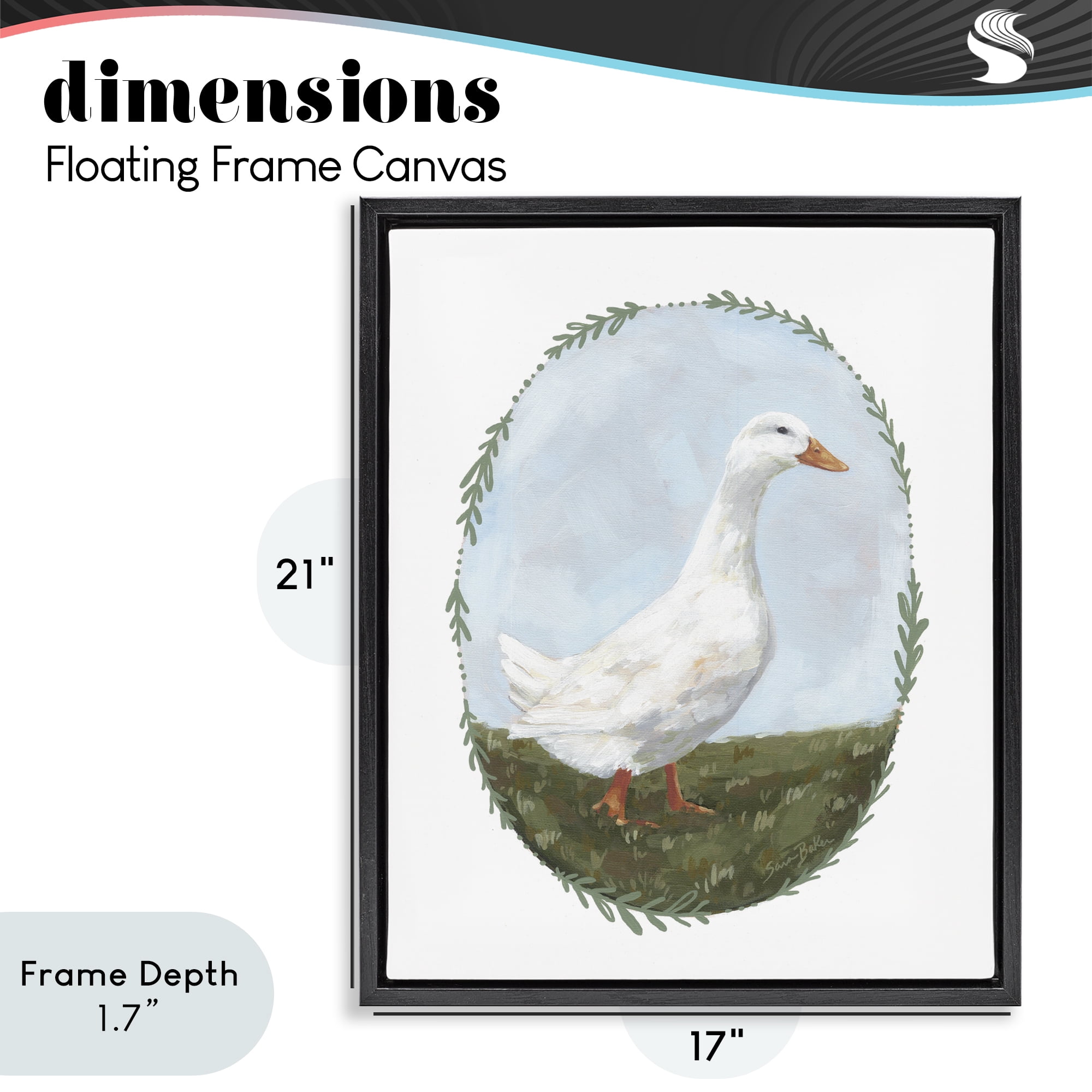 Stupell Industries Gentle Duck in Meadow Black Framed Floater Canvas Wall Art, design by Sara Baker