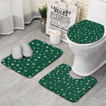 Green Christmas Snowflake Pattern Bathroom Rugs Sets 3 Piece,Toilet Cover Set,Absorbent Non Slip Bathroom Mats Sets with U-Shaped Contour Rug Toilet Rug Set
