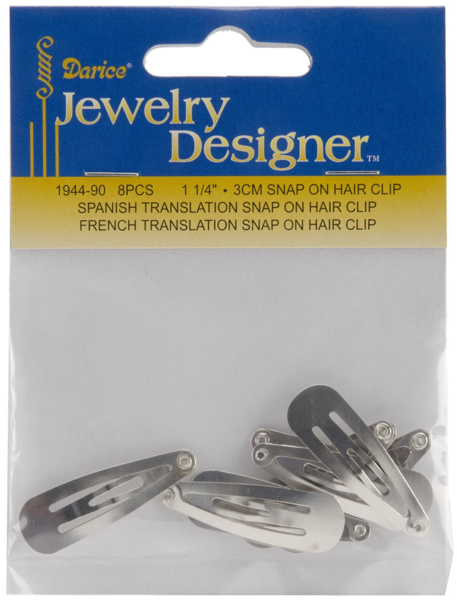 SnapOn Hair Clips 1.25" 8/PkgSilver