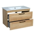 thumbnail image 4 of Modern Wall-Mounted Bathroom Vanity with Washbasin | Palm Beach Teak Natural Collection with Side Vanity Cabinet | Non-Toxic Fire-Resistant MDF-54" (12+30+12)-Omega Collection R-line 40", 4 of 5