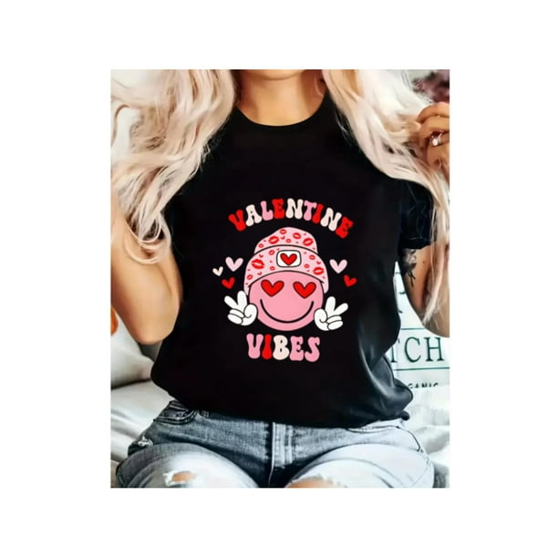 Chicfull Girls' Valentine's Day Love Heart Print T-Shirt - Casual & Stylish, Breathable - Perfect for Spring/Summer