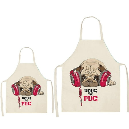 

Winter Savings Clearance! SuoKom DOG PUG Printed Cotton Linen Sleeveless Apron Kitchen Gifts on Clearance