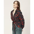 thumbnail image 3 of Moomaya Printed Full Sleeve Knot Cropped Shirt, Cotton Summer Top For Women, 3 of 8