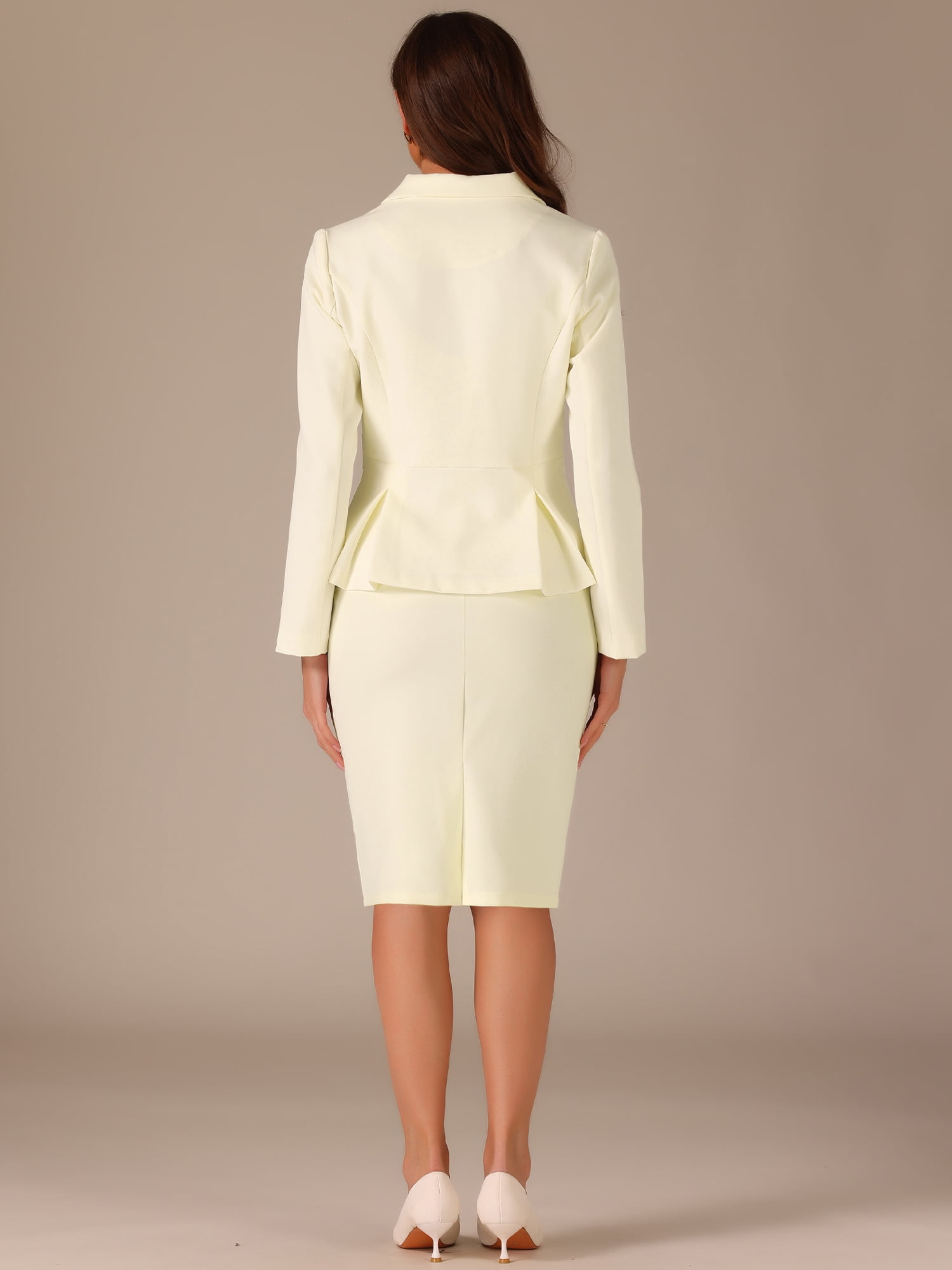 DARING DIVA Women's Peplum Blazer Pencil Skirt 2 Pcs Suit Set XS White Beige