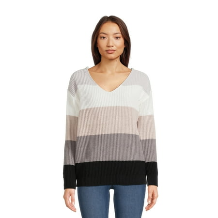 Love by Design Women's Juniors O-Ring Striped Pullover Sweater, Midweight