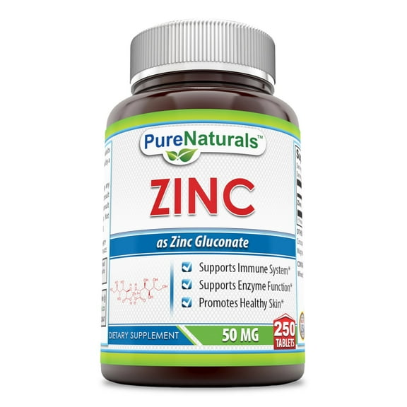 Pure Naturals Zinc Gluconate 50mg 250 Tablets Supplement | Non-GMO | Gluten Free | Made in USA