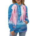 thumbnail image 4 of Two Pink Dolphins Jumping Men's Women Vintage 3D Hooded Sweatshirt - All-Season Loose Fit Streetwear, 4 of 6