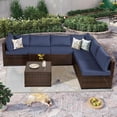 thumbnail image 2 of 7 Piece Patio Furniture Set, All-Weather Outdoor PE Rattan Sectional Sofa with Glass Coffee Table for Backyard Garden, Blue, 2 of 8