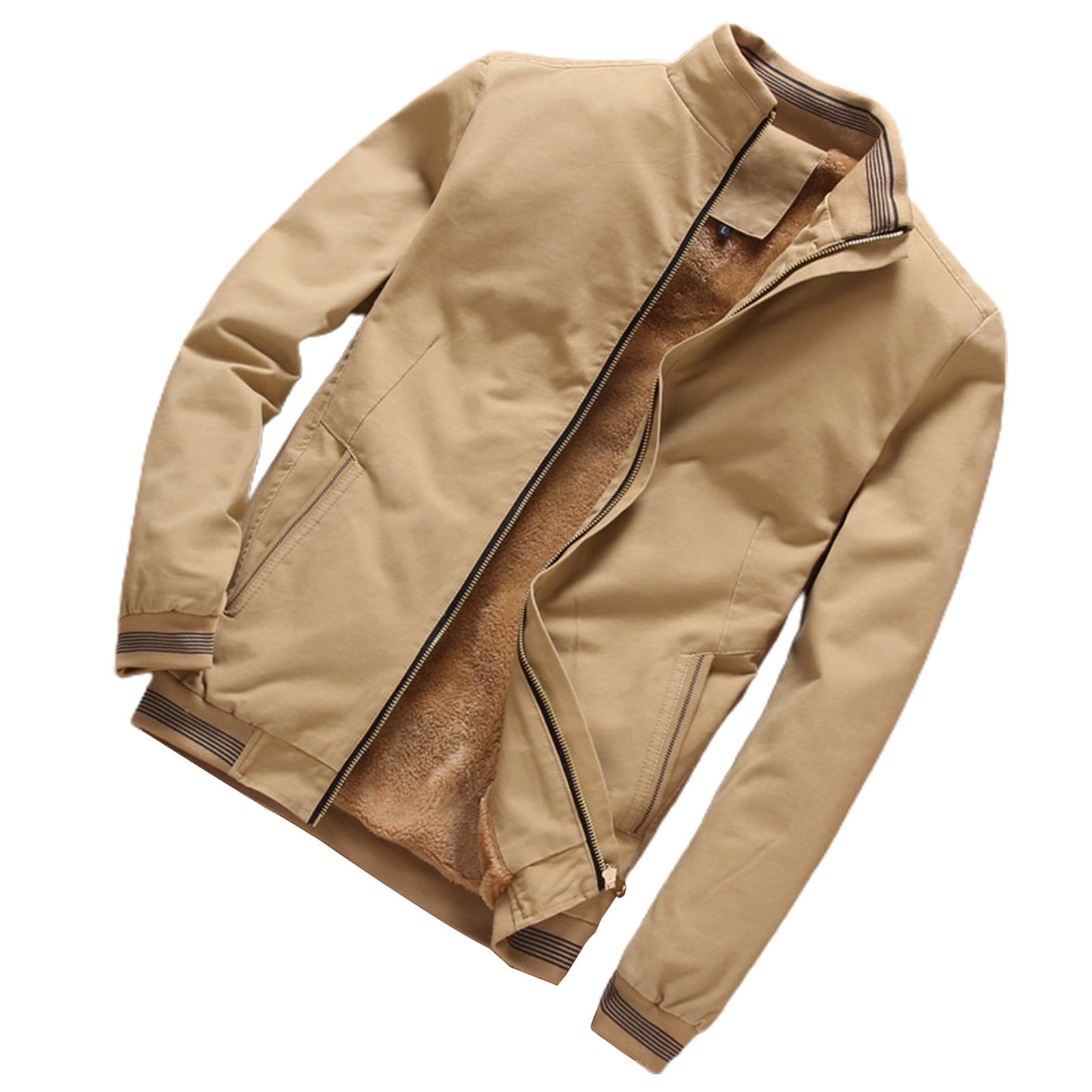 fanshao Men Fleece Jacket Stand Collar 