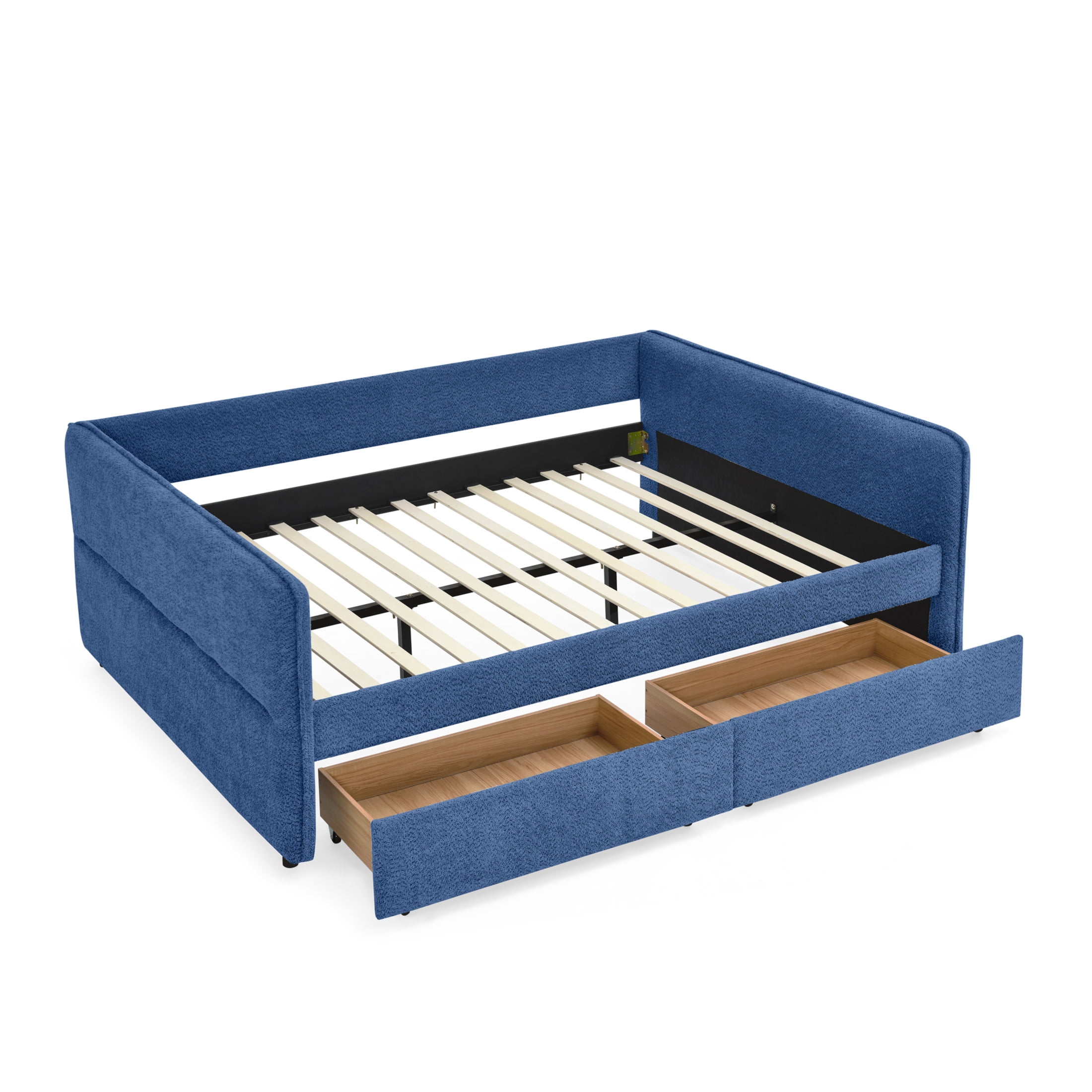 Noble House Zenton Queen Size Boucle Daybed, Upholstered Tufted Sofa Bed Frame with Under-Bed Storage Drawers, Blue