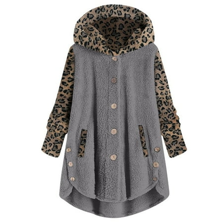 

COBKK Womens Jackets Plus Size Hooded Casual Outwear Jackets Women Winter Warm Plush Button Jacket Outwear Coat Pockets Patchwork Long Sleeve Tops Womens Jackets Office Fitting Warm Scrub