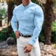 thumbnail image 5 of Camisas Hombre Vestir Camisas de vestir para hombre Camisa con botones casual de manga larga y manga corta con cuello entallado (Blue, S), 5 of 7