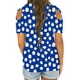 thumbnail image 4 of Women's Summer Shirts Short Sleeve Tunic Strappy Cold Shoulder Tops Polka Dolt Pullover Fashion Casual Blouses (L, Blue), 4 of 6