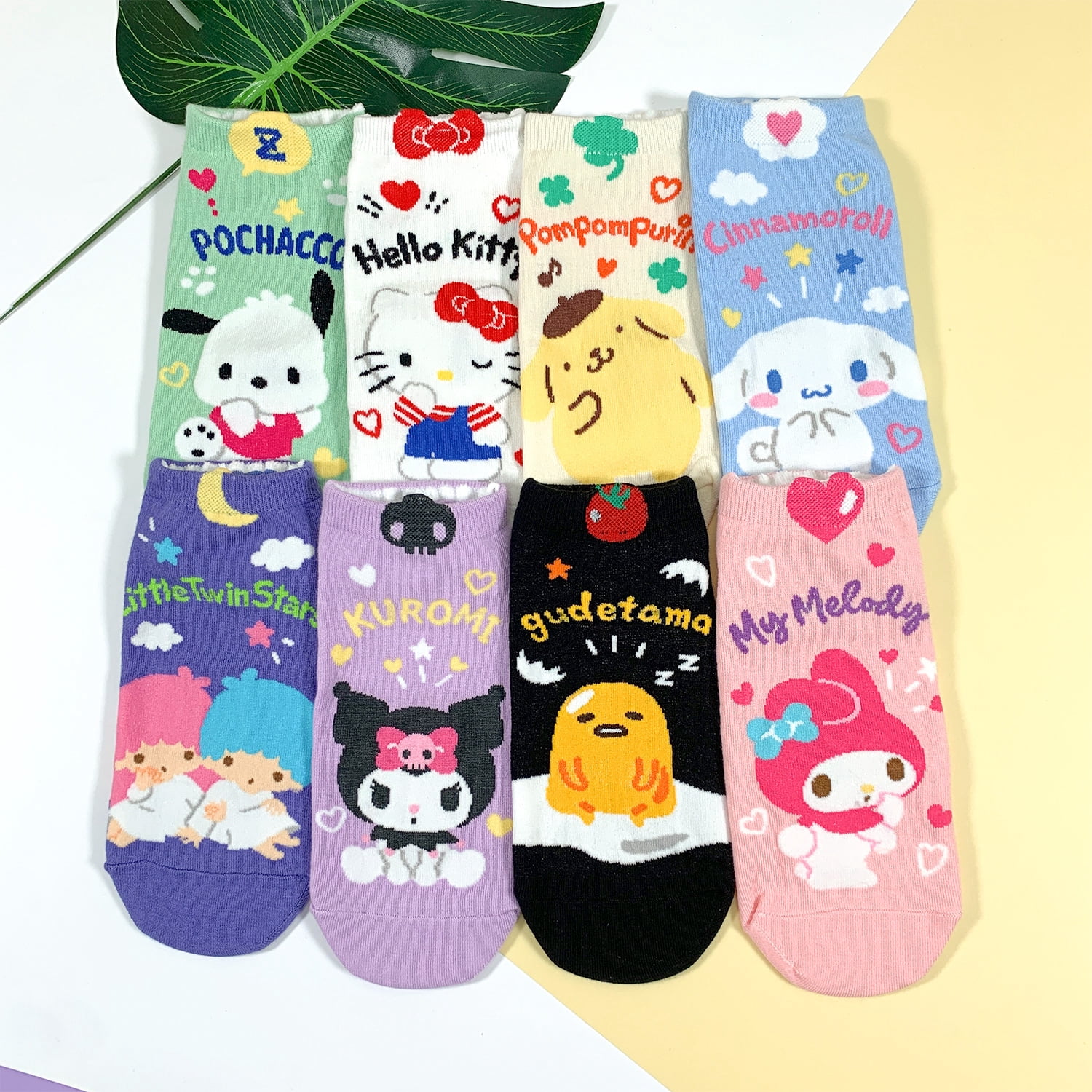 Hello Kitty Official Licensed Women's Ankle, Cute Character Design, 8 pack Set Collection