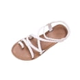 thumbnail image 3 of Women's Wide Width Flat Sandals, Breathable Braided Faux Leather Toe Post Shoes with Elastic Ankle Strap, Comfortable Non-Slip Walking Sandals for Summer, Beach, Daily Wear - Black/White/Brown, 3 of 10