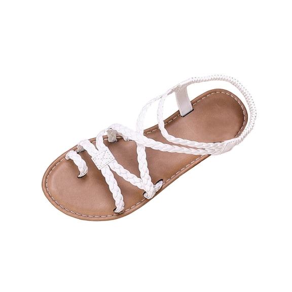 hoksml Women's Braided Gladiator Flat Sandals Crisscross Straps Open Toe Bohemian Summer Beach Shoes