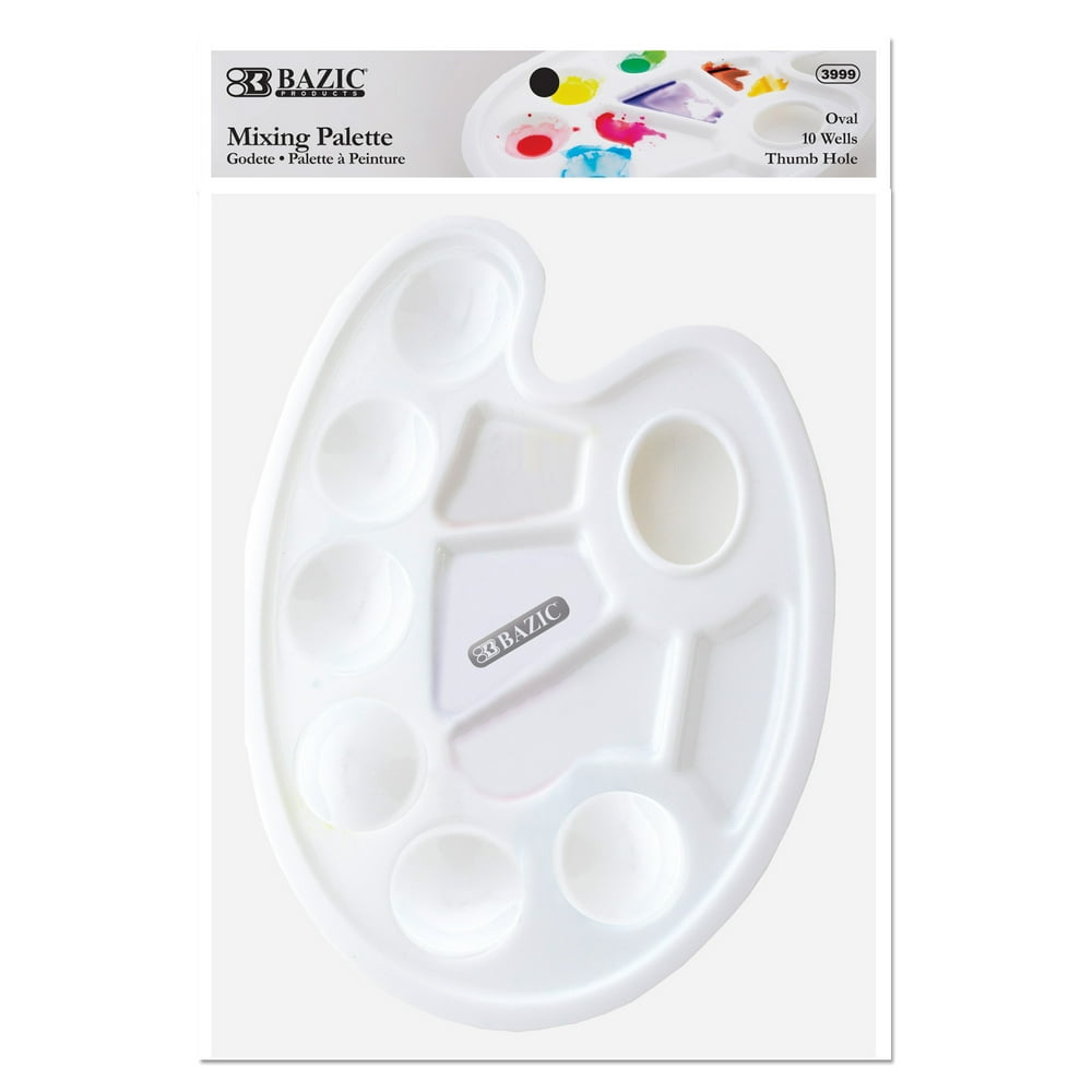 BAZIC Oval 10Mixing Palette w/ Thumb Hole, Plastic Paint Tray Palettes
