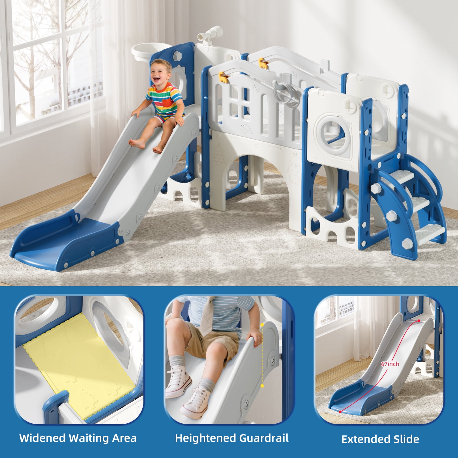 XJD 11 in 1 Toddler Slide PlaySet for kids indoor/outdoor for Toddlers Age 1-3, Blue & Gray
