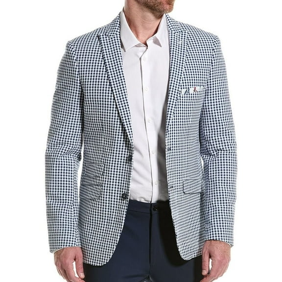 Paisley & Gray Mens Gingham Peak Two Button Blazer Jacket, White, 40