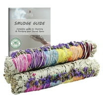 Soul Sticks 3 Pack 7 Chakra White Sage 6" Smudge Stick Bundle with Guide for Cleansing, Energy Clearing, Smudging, & Positive Vibes