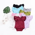 thumbnail image 4 of Newborn Infant Baby Girls Solid Ruffle Sleeveless Bodysuit Romper Outfits, 4 of 5