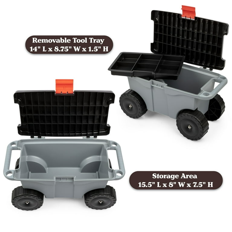 Pure Garden Rolling Garden Cart with Seat, Gray photo 2