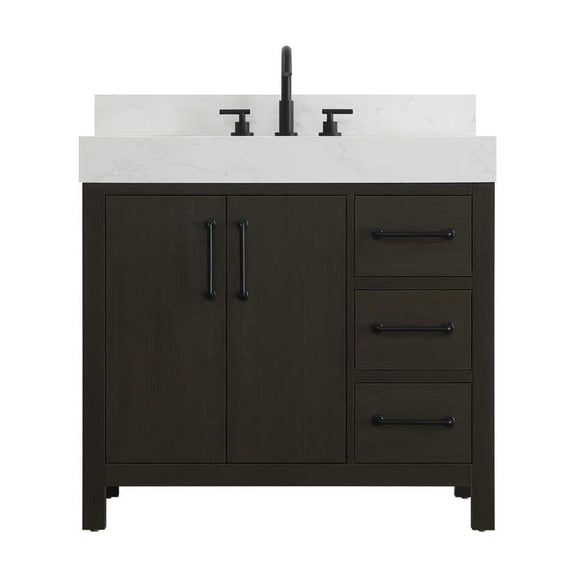 Elegant Kitchen and Bath 36 inch Single Bathroom Vanity In Mocha Brown with backsplash