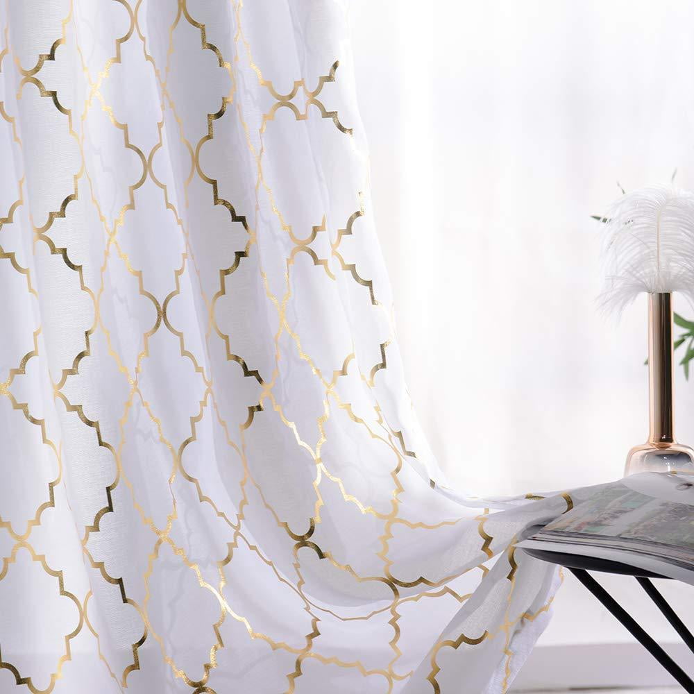 YJ YANJUN Airy Metallic Gold and White Voile Vurtains 63 inch Curtains ...