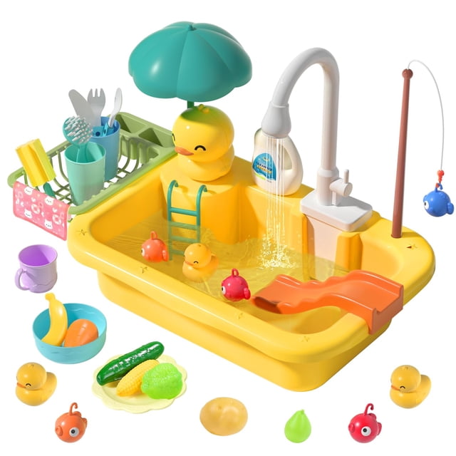 Juega Sink Cute Stone con agua corriente, juguetes de cocina con comida