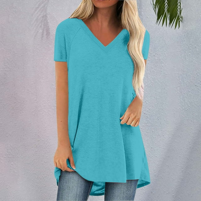 T-Shirt à Manches Courtes pour Femmes Seductiva Rabais de 50 % Liquidation Hauts d'Été pour Femmes Grande Taille Chemises à Manches Courtes Col en V Tunique Décontractée Haute à Porter avec des Leggings
