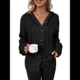 thumbnail image 1 of Cárdigan Informal con Cuello en V y Botones para Mujer, Sudadera con Capucha y Larga Negro M, 1 of 9
